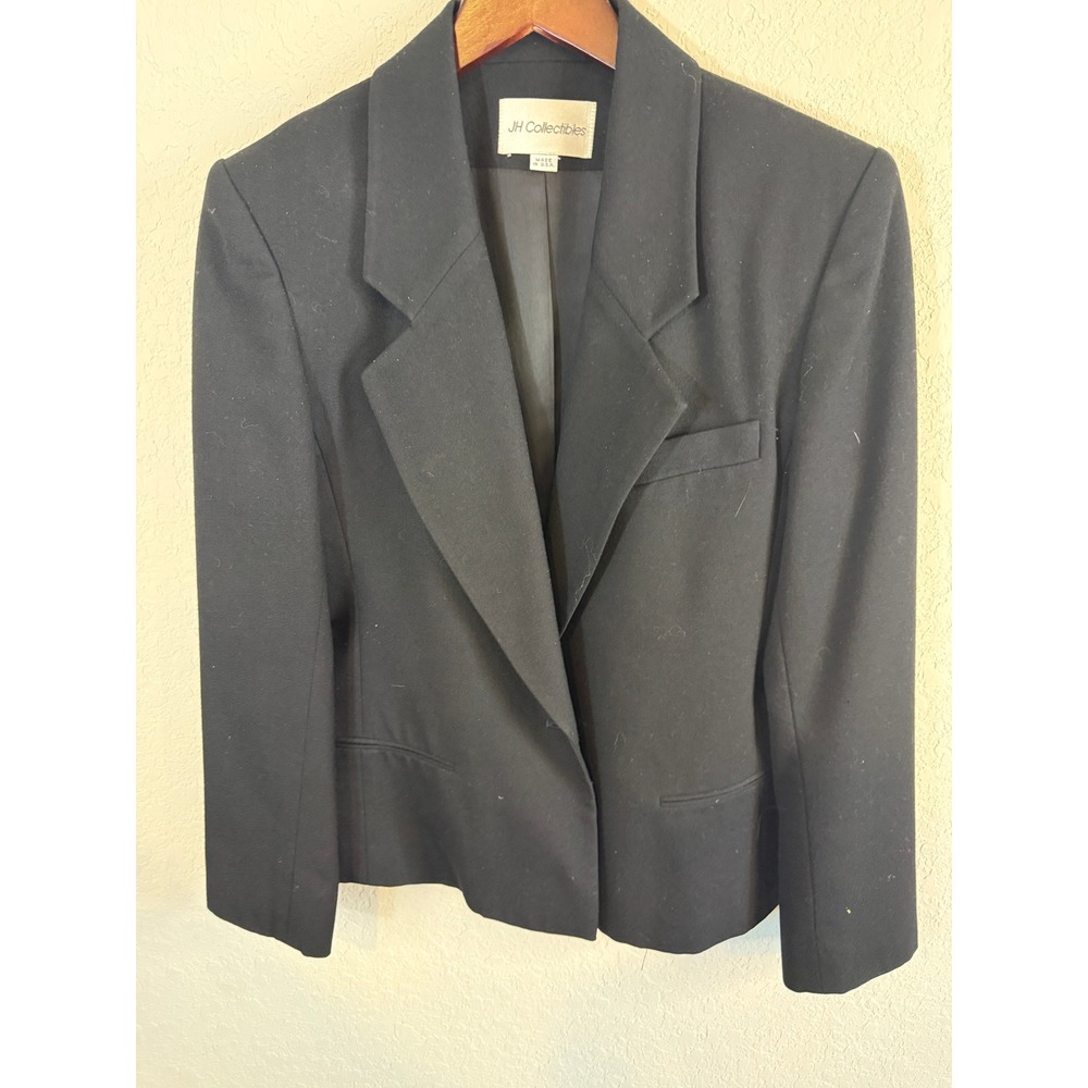 JH Collectibles Womens Black 100% Wool Blazer Jacket Made in USA Size 4 Vintage